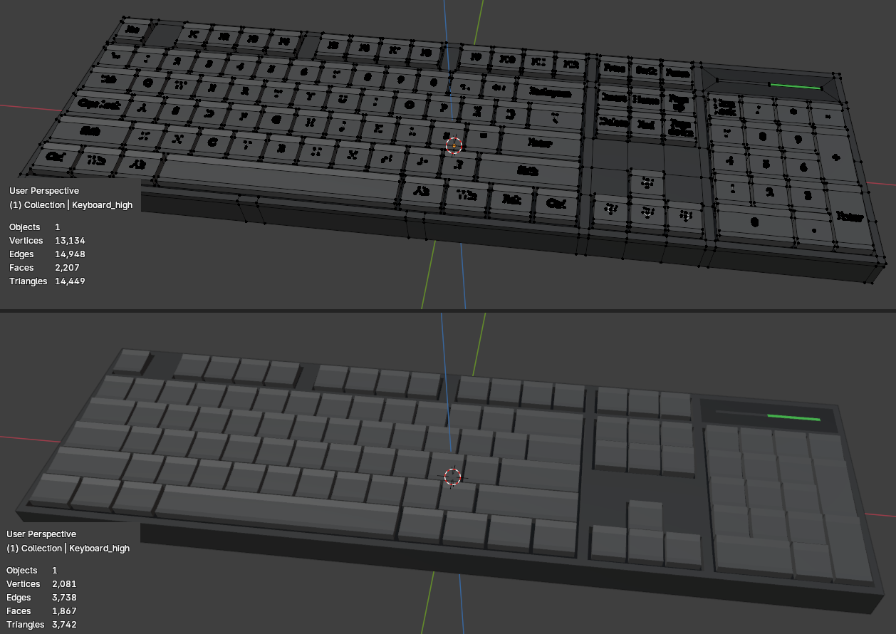 The high-poly and low-poly models