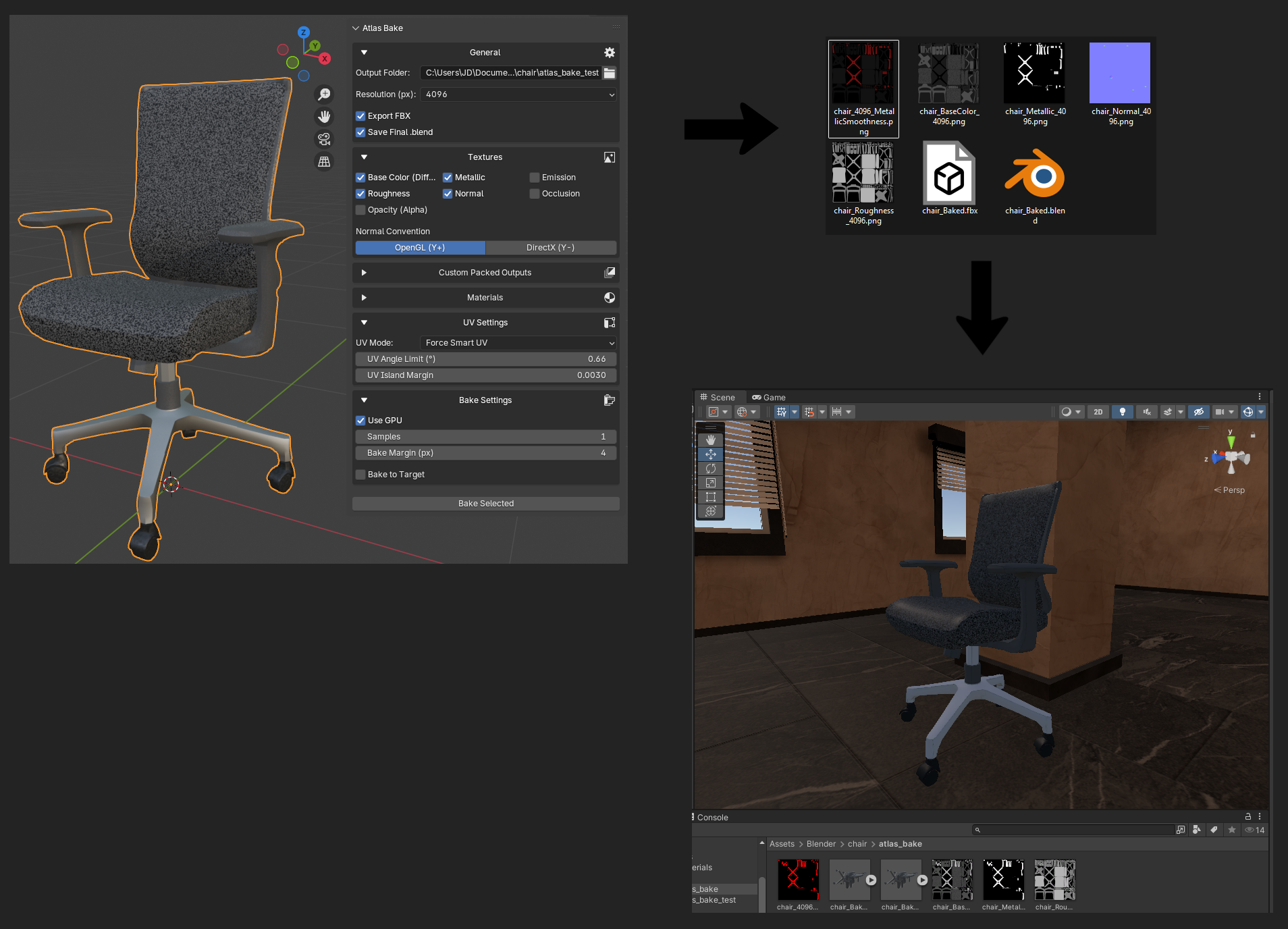 Result: Game ready asset packed with the selected basic textures.