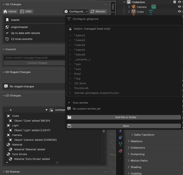 Git panel after initialization
